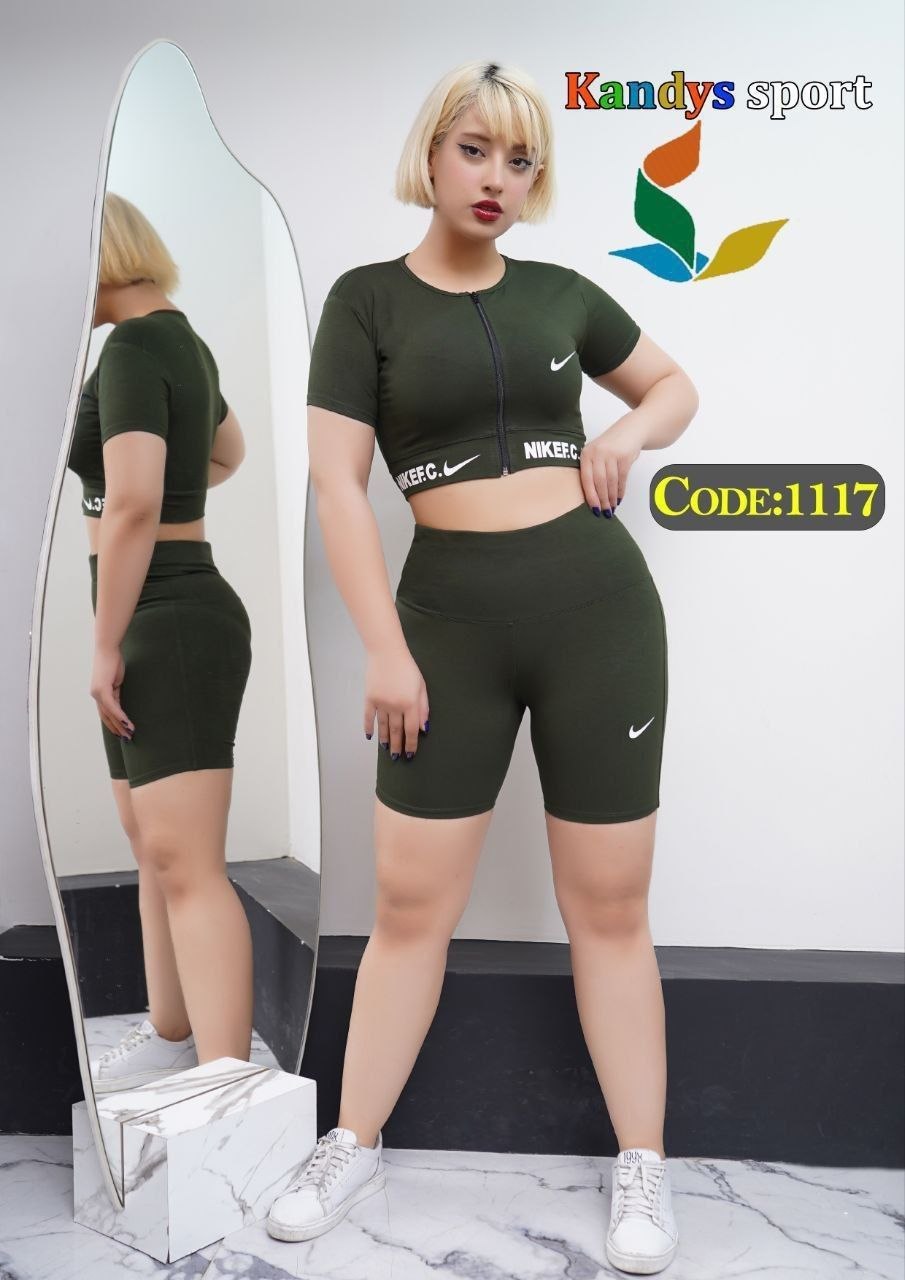 ست ورزشی زنانه نیم تنه شلوارک جنس عالی نرم و راحت